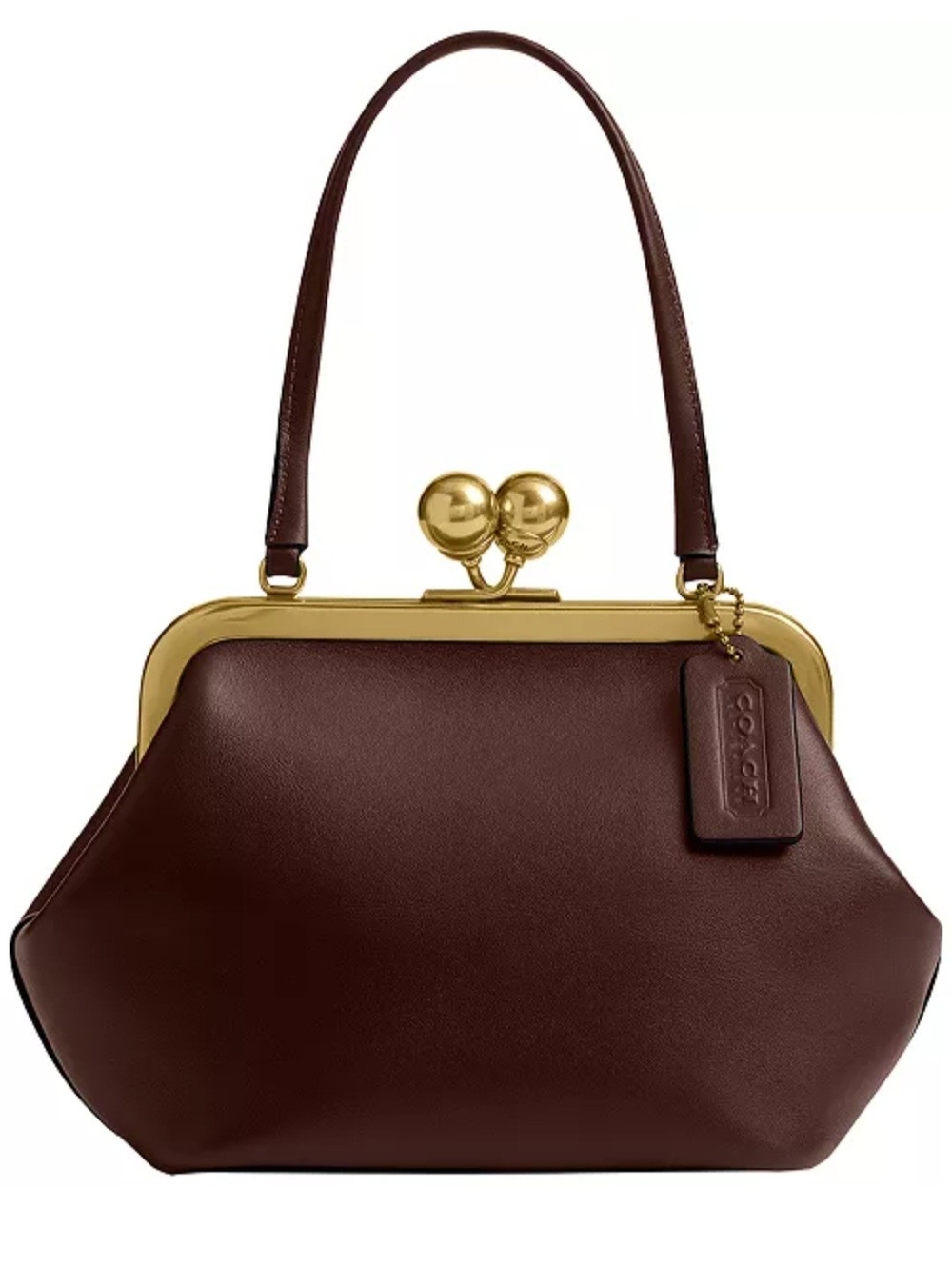 Coach Dark Brown Leather Kiss-Lock Top Handle Bag